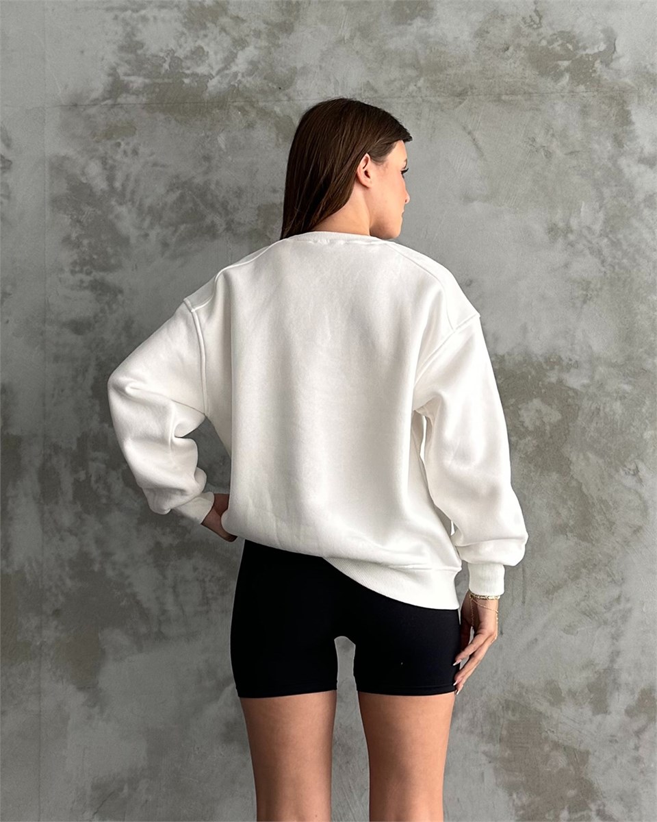 Unisex Düz Beyaz Sweatshirt