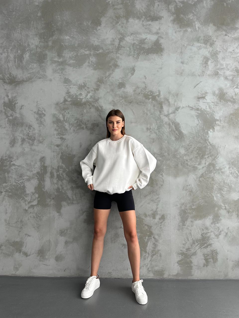 Unisex Düz Beyaz Sweatshirt