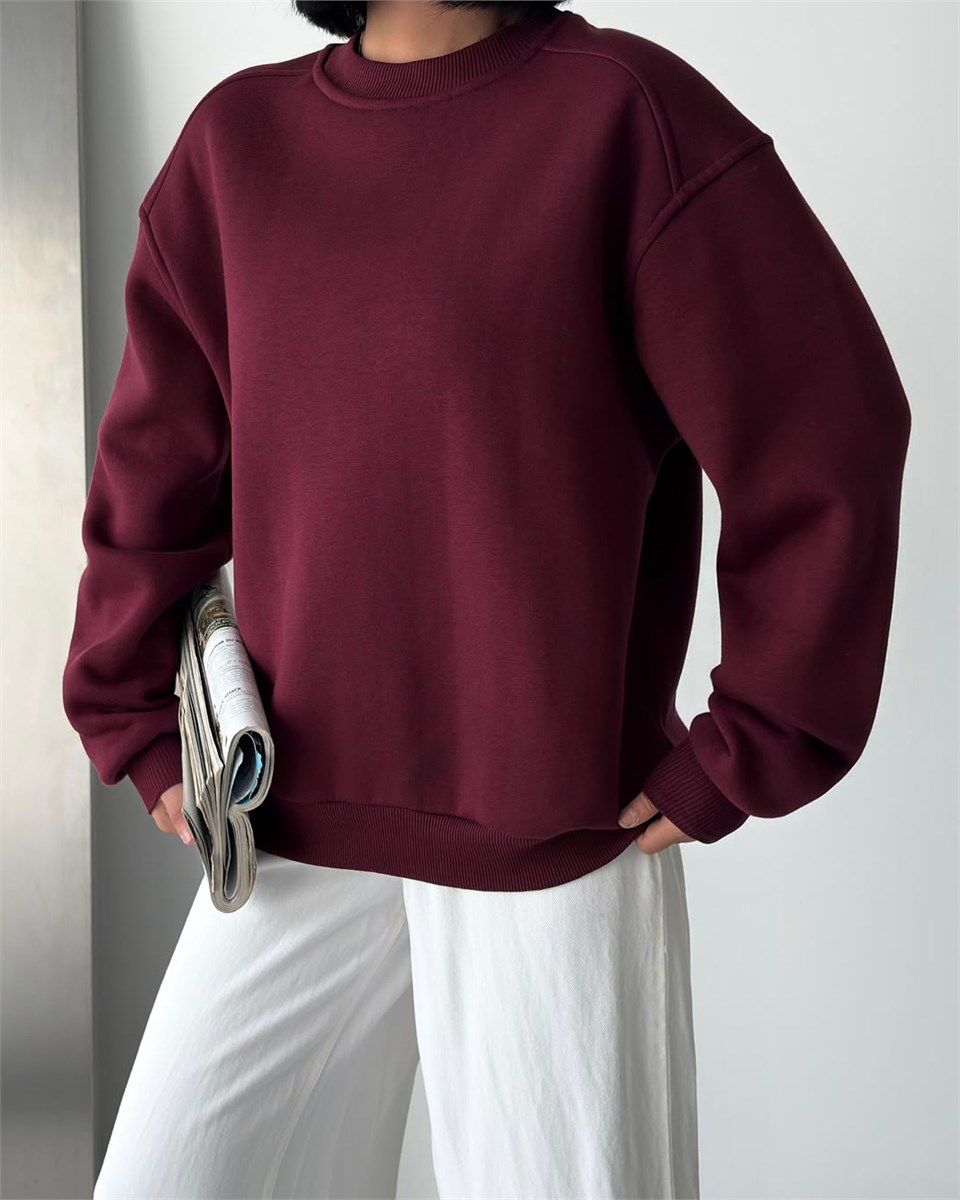 Unisex Düz Bordo Sweatshirt