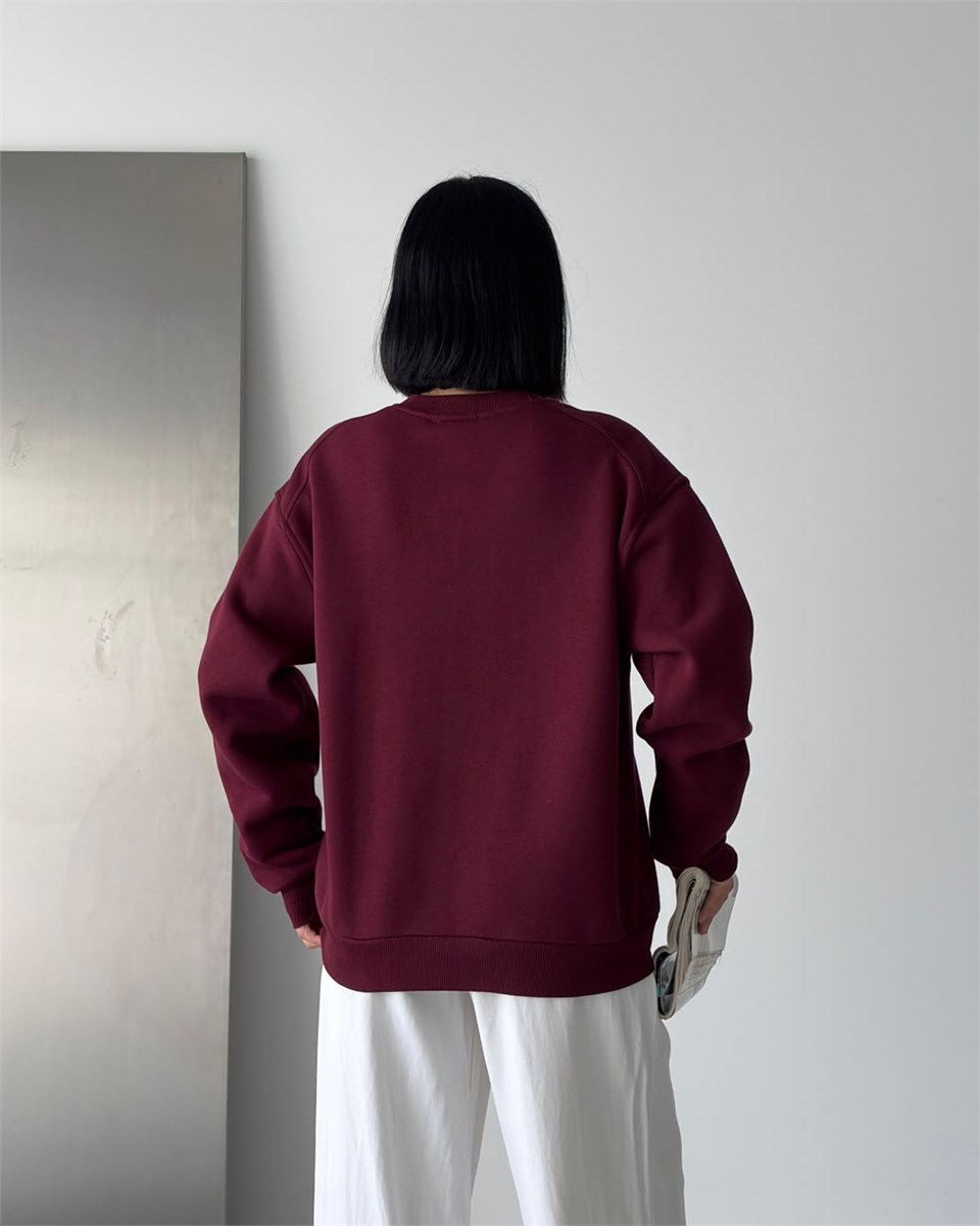 Unisex Düz Bordo Sweatshirt