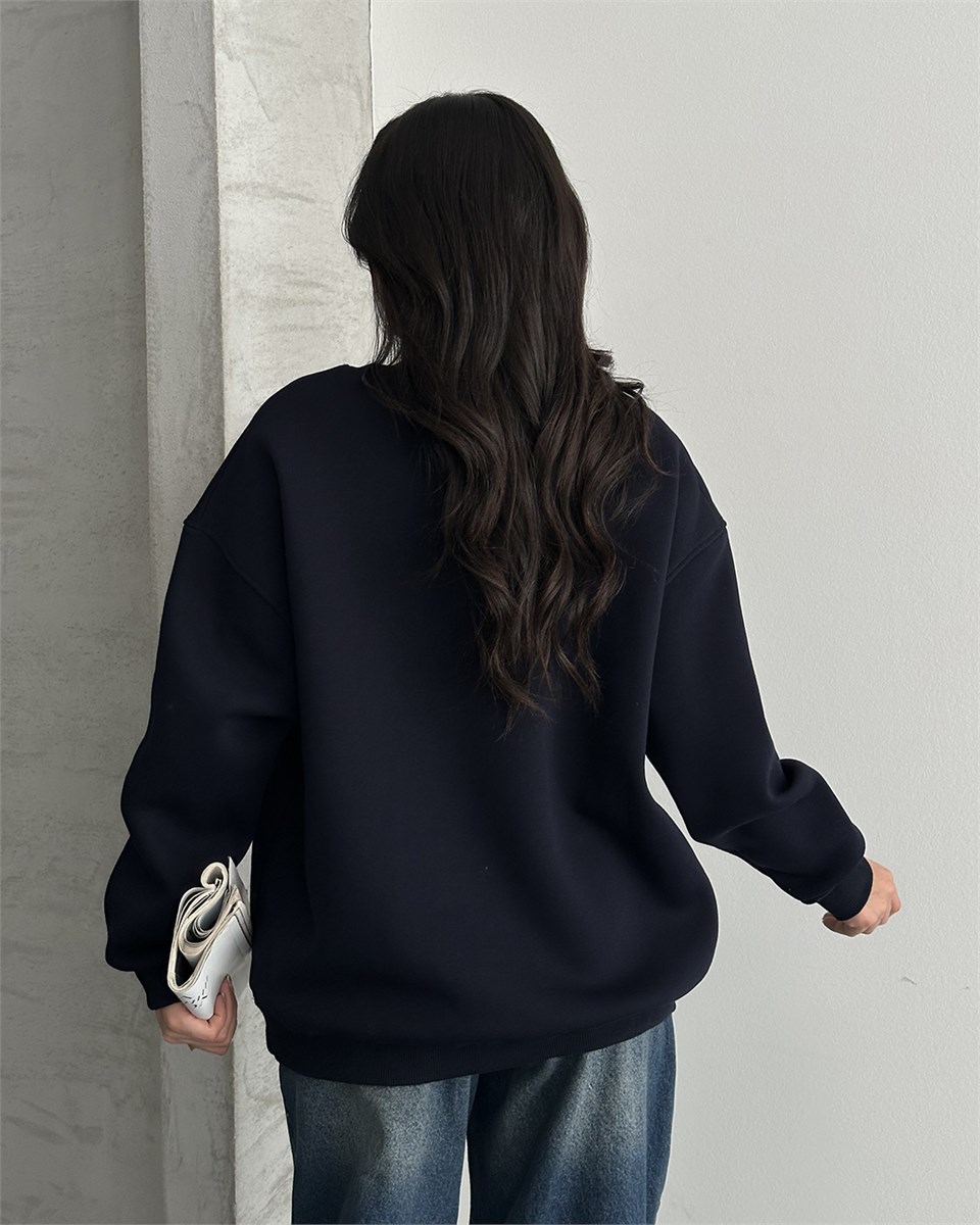 Unisex Düz Lacivert Sweatshirt