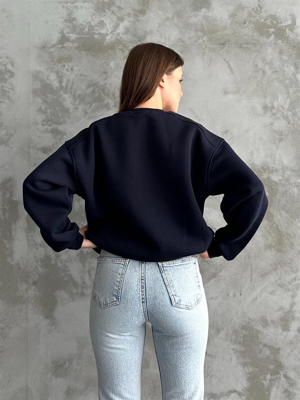 Unisex Düz Lacivert Sweatshirt