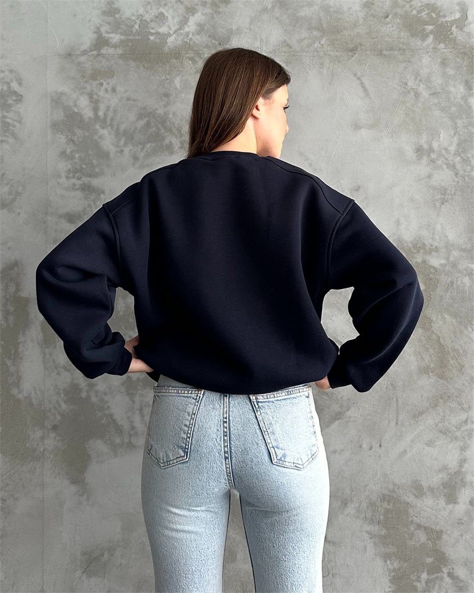 Unisex Düz Lacivert Sweatshirt