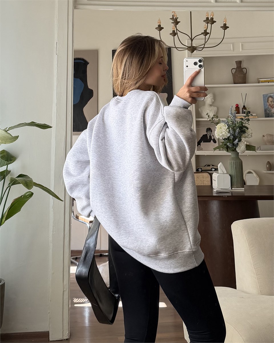 Unisex Düz Melanj Sweatshirt
