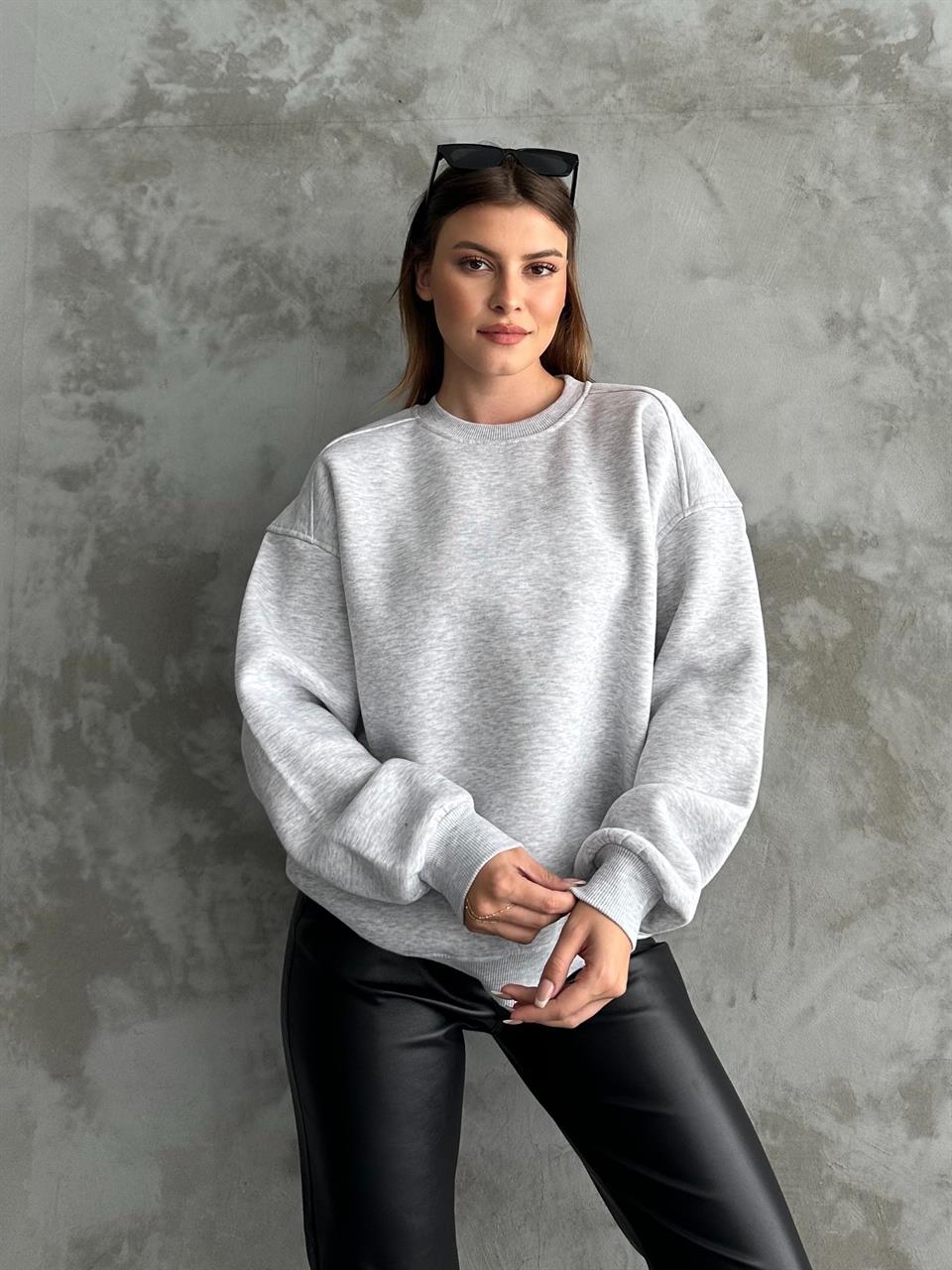 Unisex Düz Melanj Sweatshirt