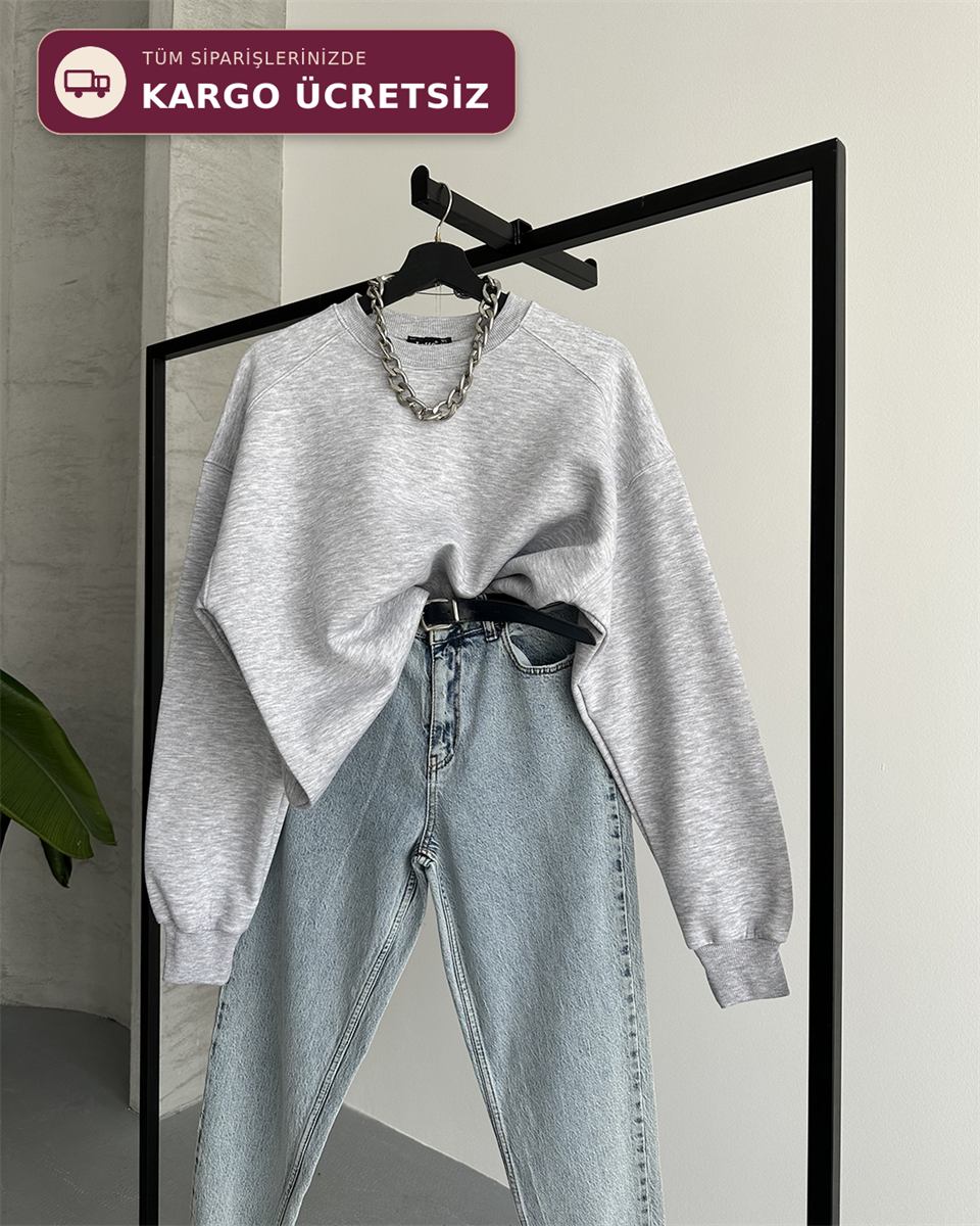 Unisex Düz Melanj Sweatshirt