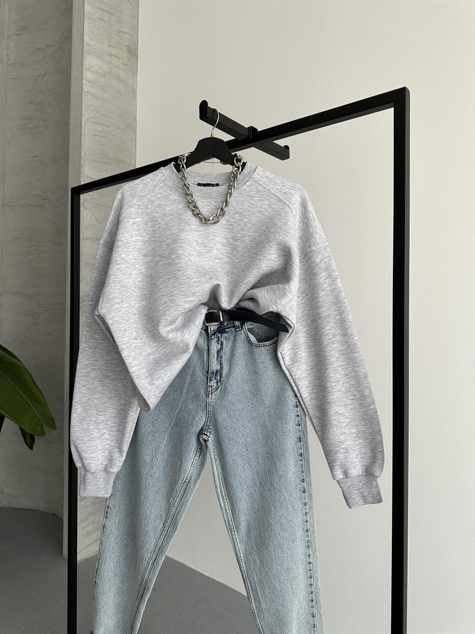 Unisex Düz Melanj Sweatshirt