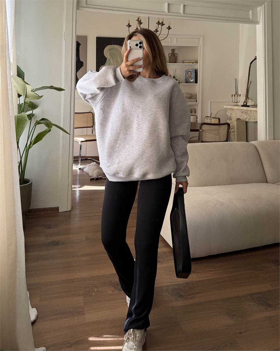 Unisex Düz Melanj Sweatshirt