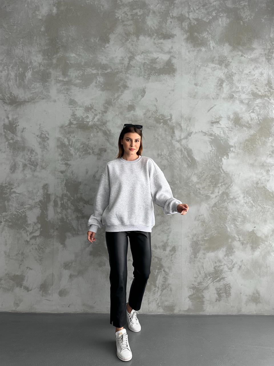 Unisex Düz Melanj Sweatshirt