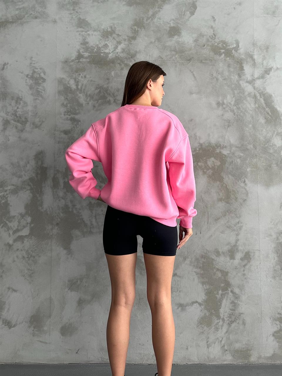 Unisex Düz Pembe Sweatshirt