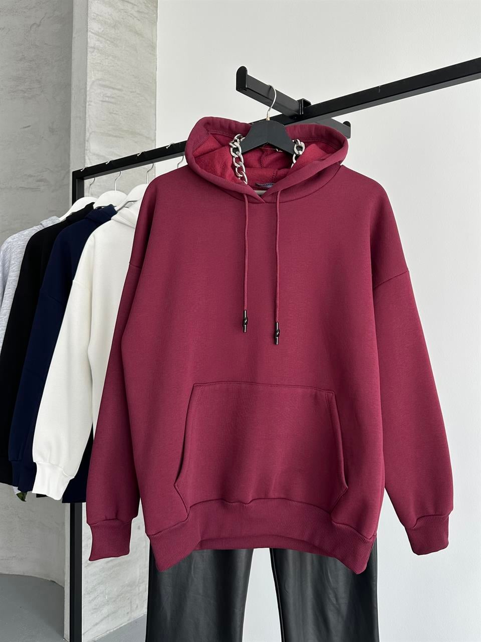 Unisex Kanguru Cepli Kapüşonlu Bordo Sweatshirt