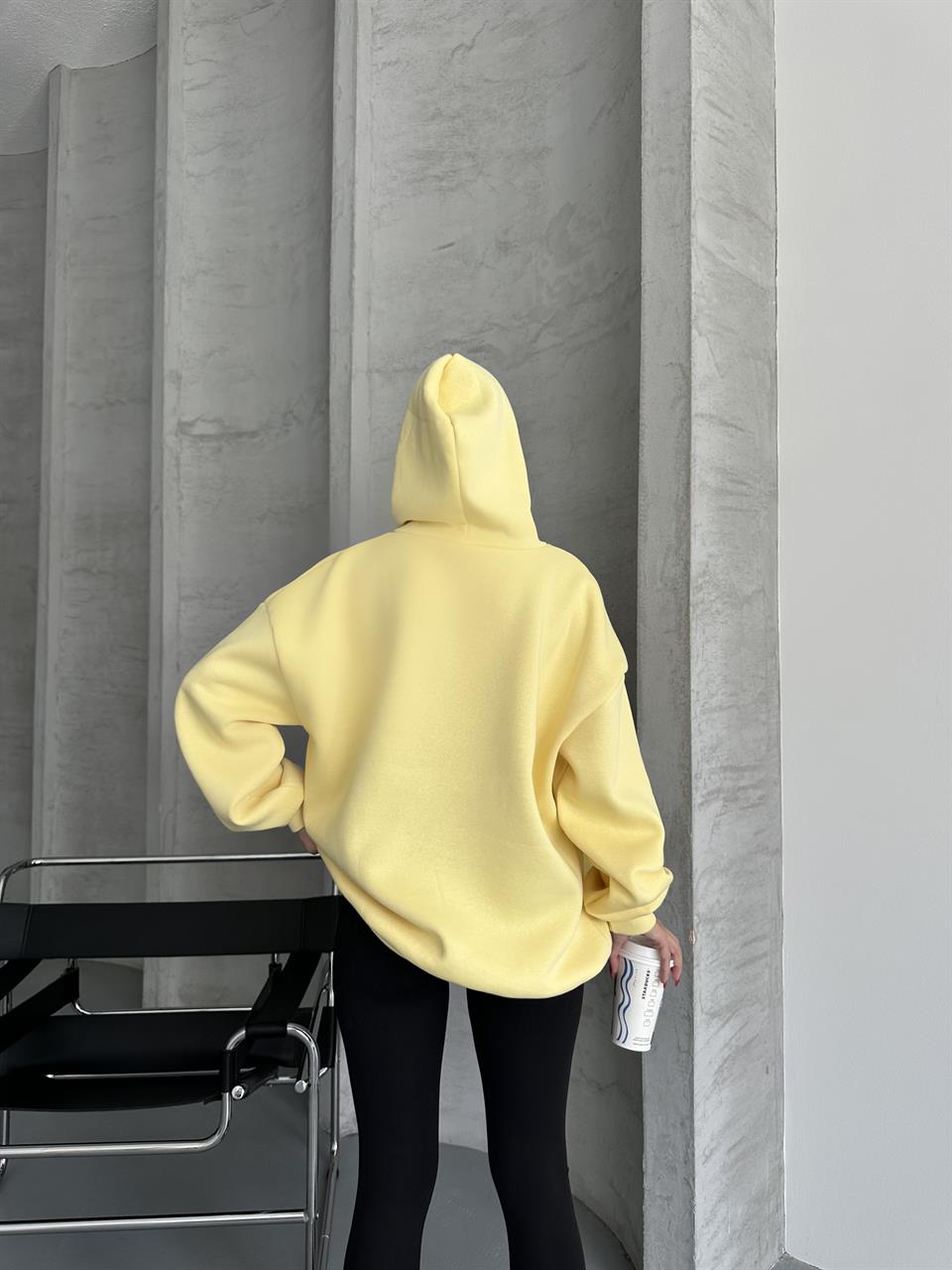 Unisex Kanguru Cepli Kapüşonlu Sarı Sweatshirt