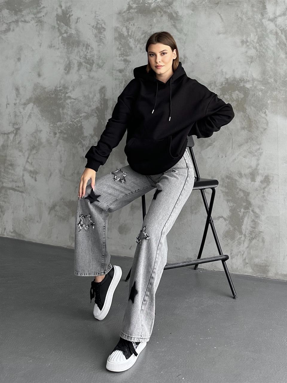 Unisex Kanguru Cepli Kapüşonlu Siyah Sweatshirt