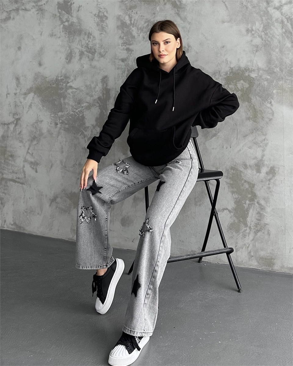 Unisex Kanguru Cepli Kapüşonlu Siyah Sweatshirt