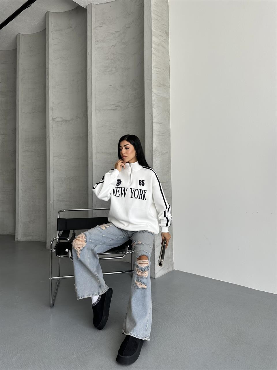 Unisex New York 85 Beyaz Sweatshirt