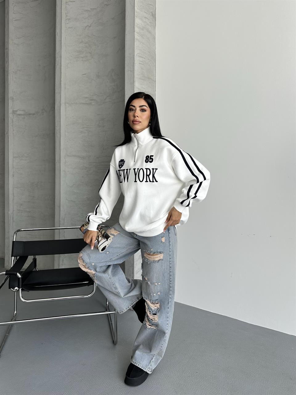Unisex New York 85 Beyaz Sweatshirt