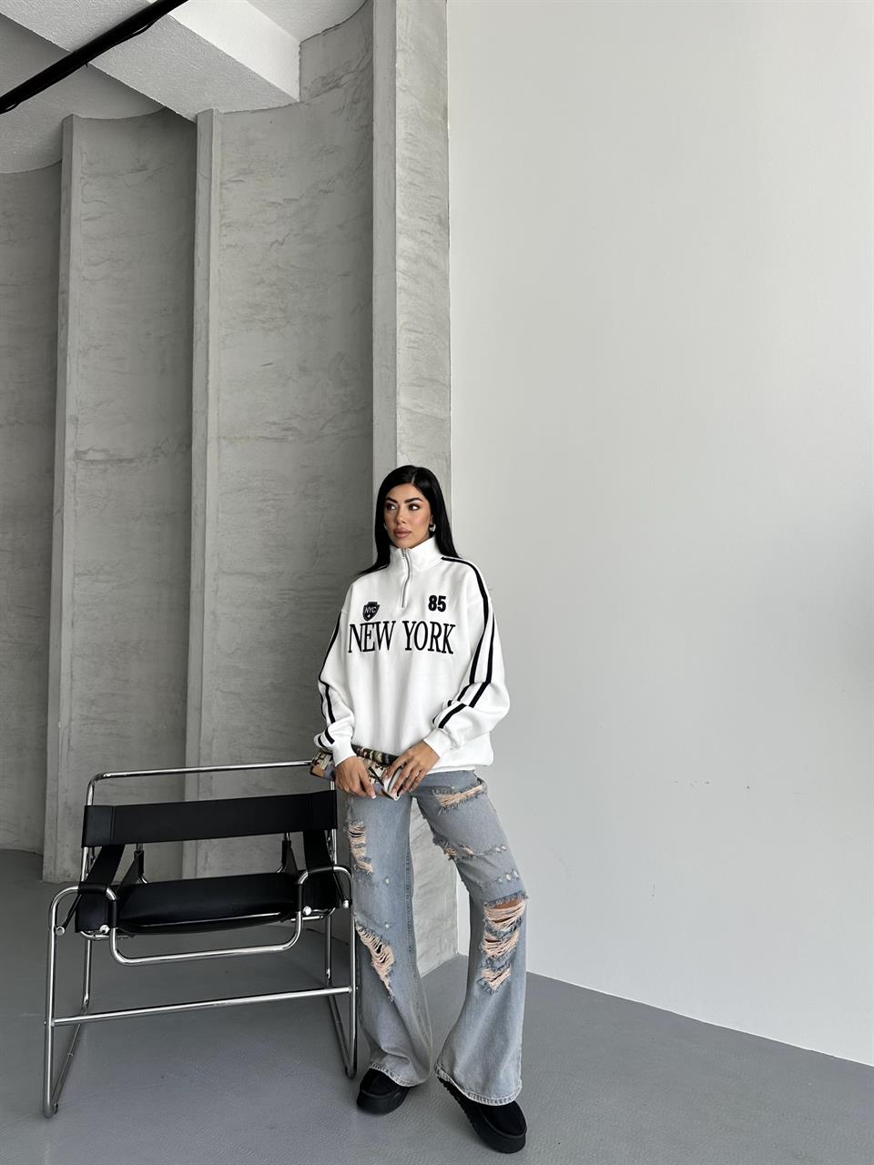 Unisex New York 85 Beyaz Sweatshirt