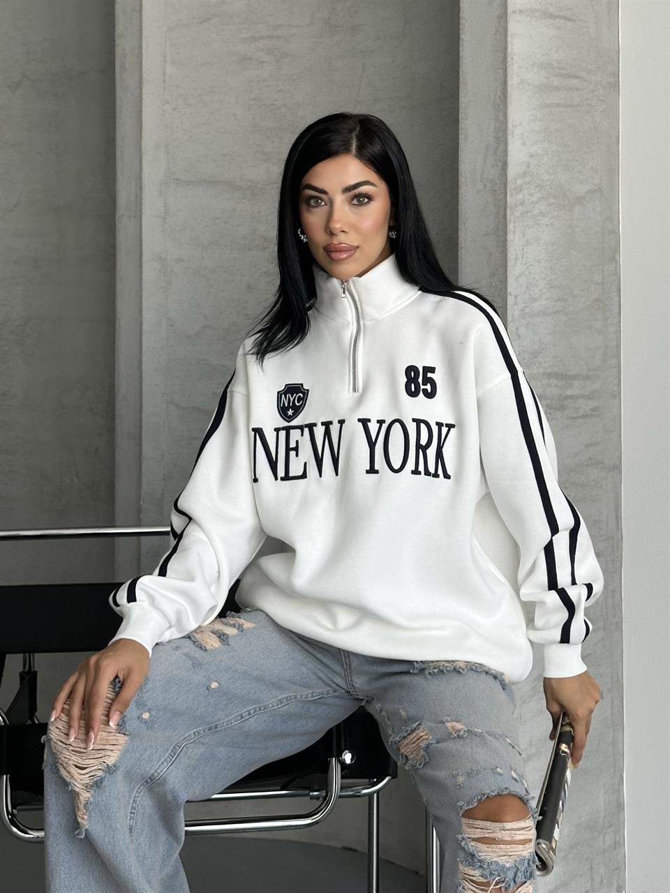 Unisex New York 85 Beyaz Sweatshirt