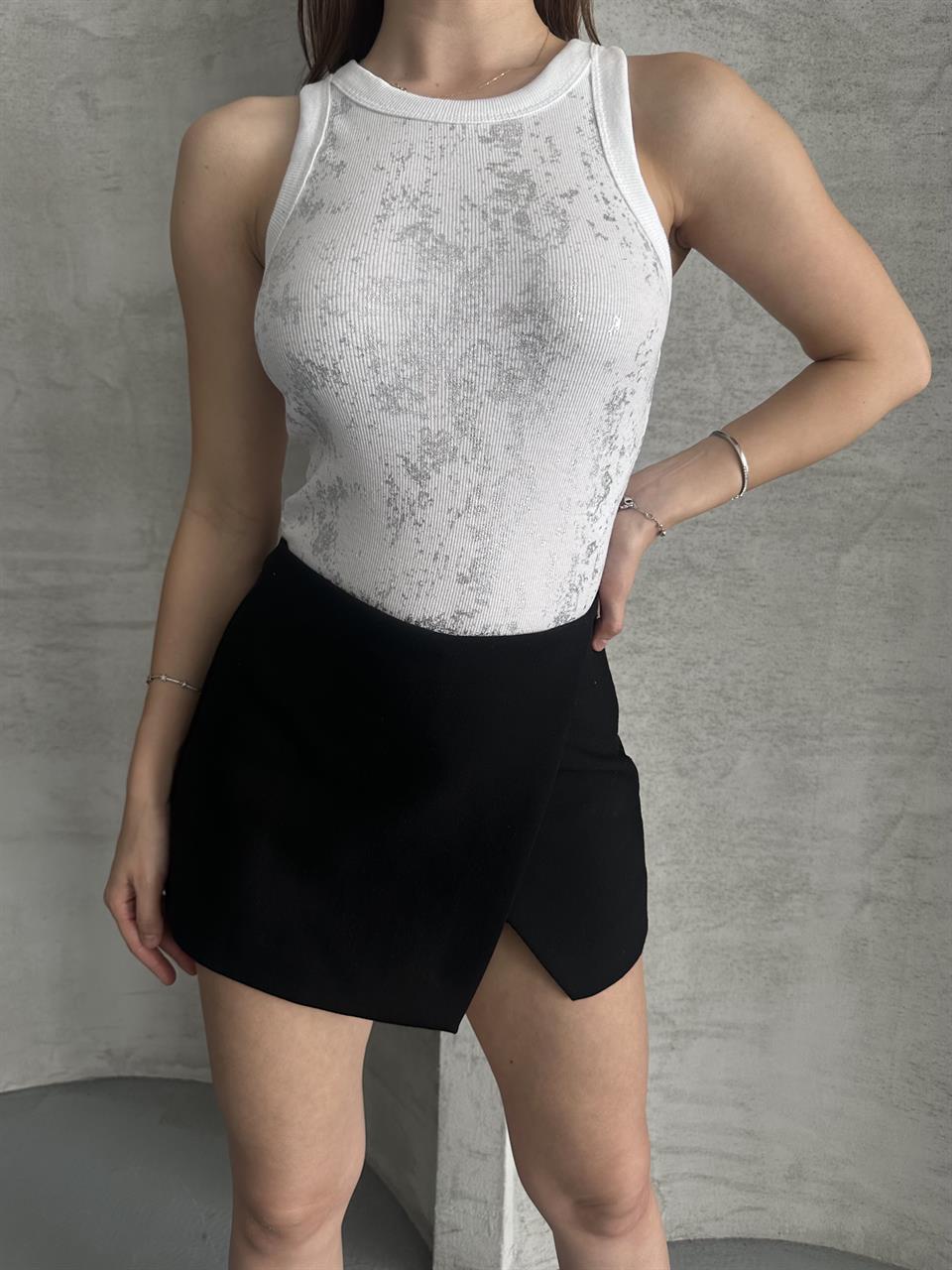 Varak Baskılı Beyaz Atlet Bluz