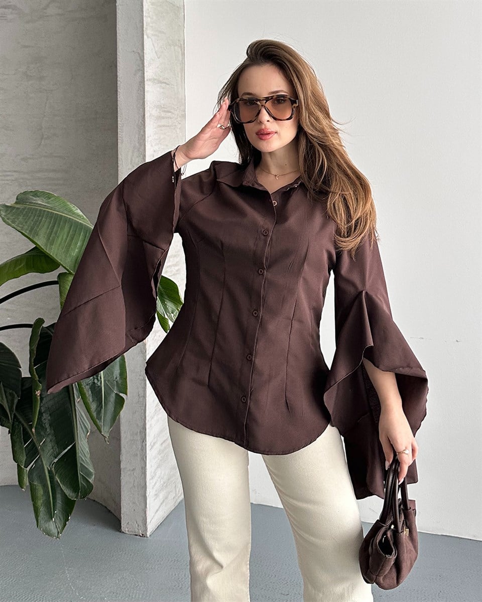 Volan Kol Kahverengi Gömlek