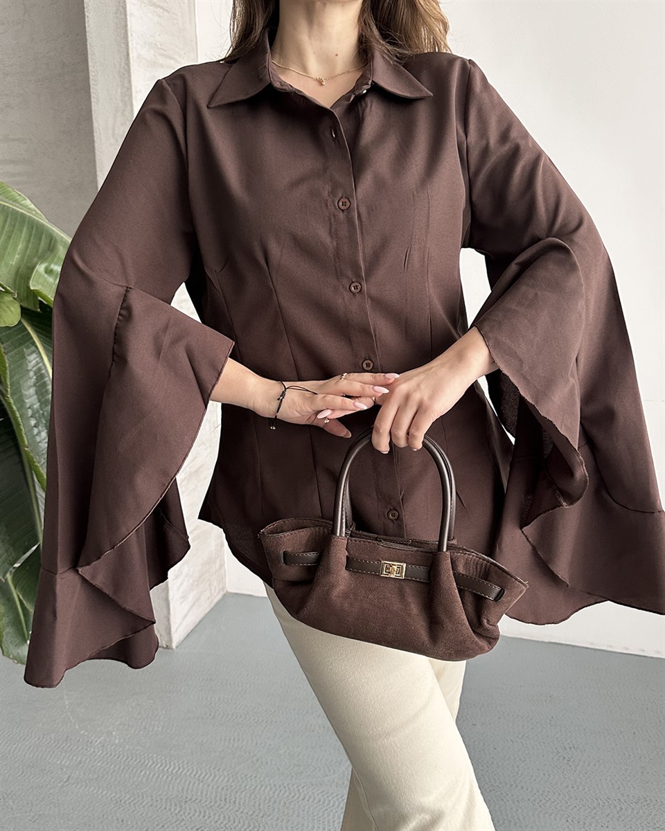 Volan Kol Kahverengi Gömlek