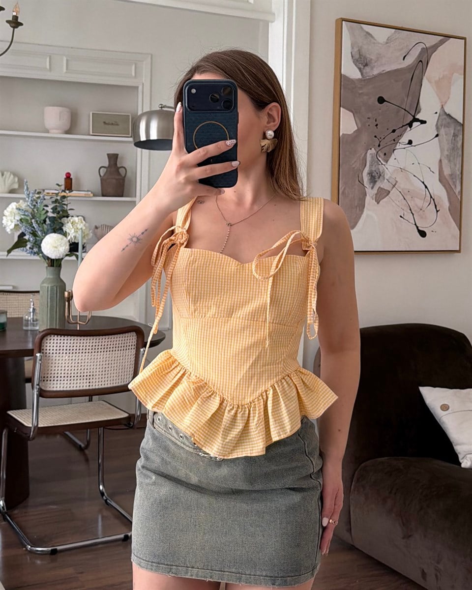 Volanlı Sarı Pötikareli Büstiyer