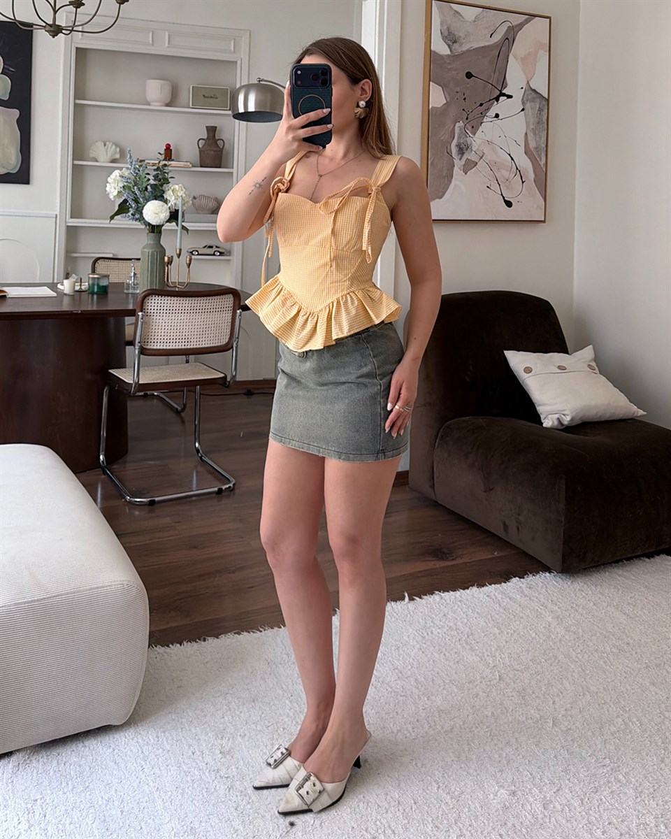 Volanlı Sarı Pötikareli Büstiyer