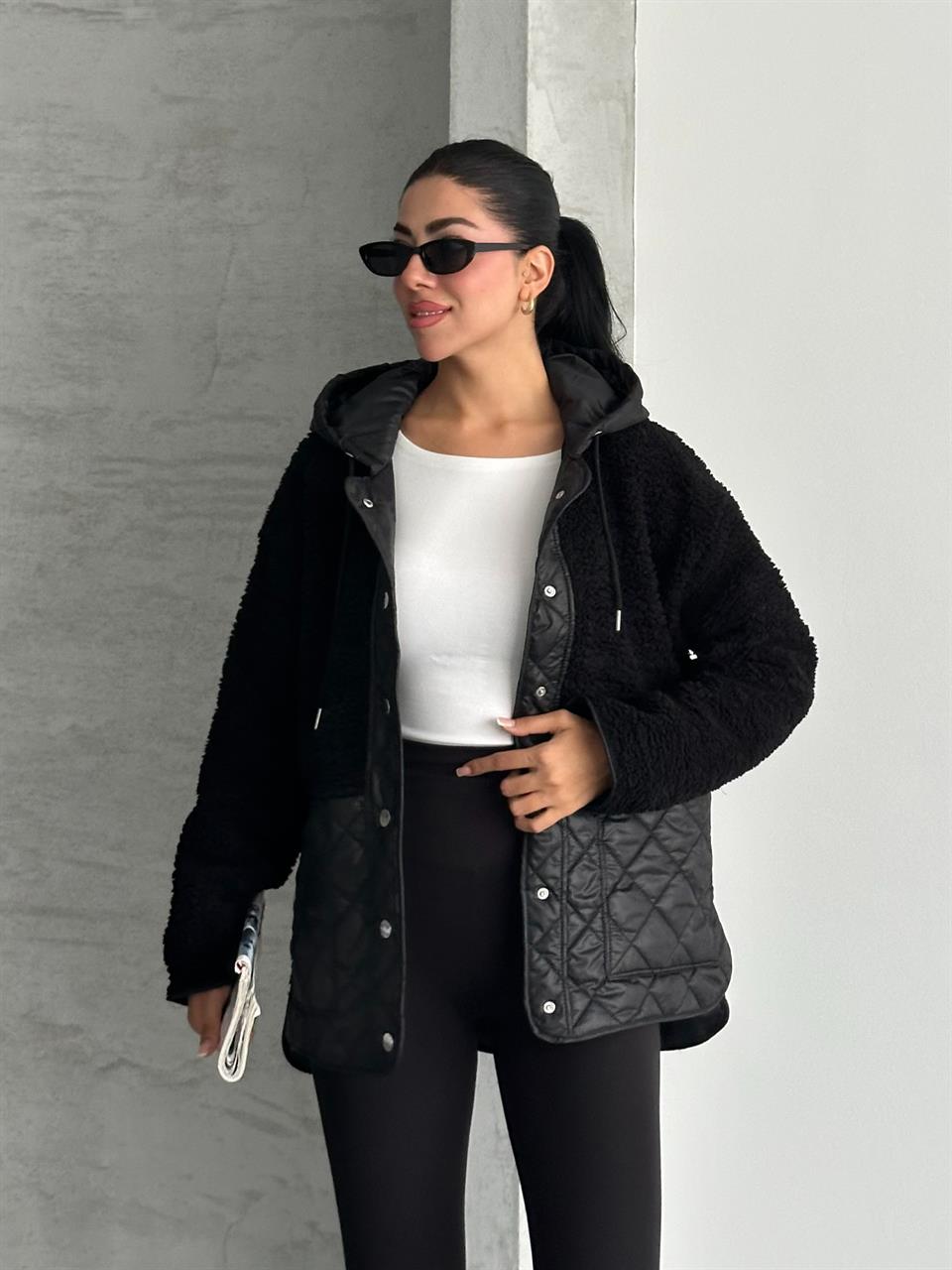 Zarax Siyah Peluş Mont