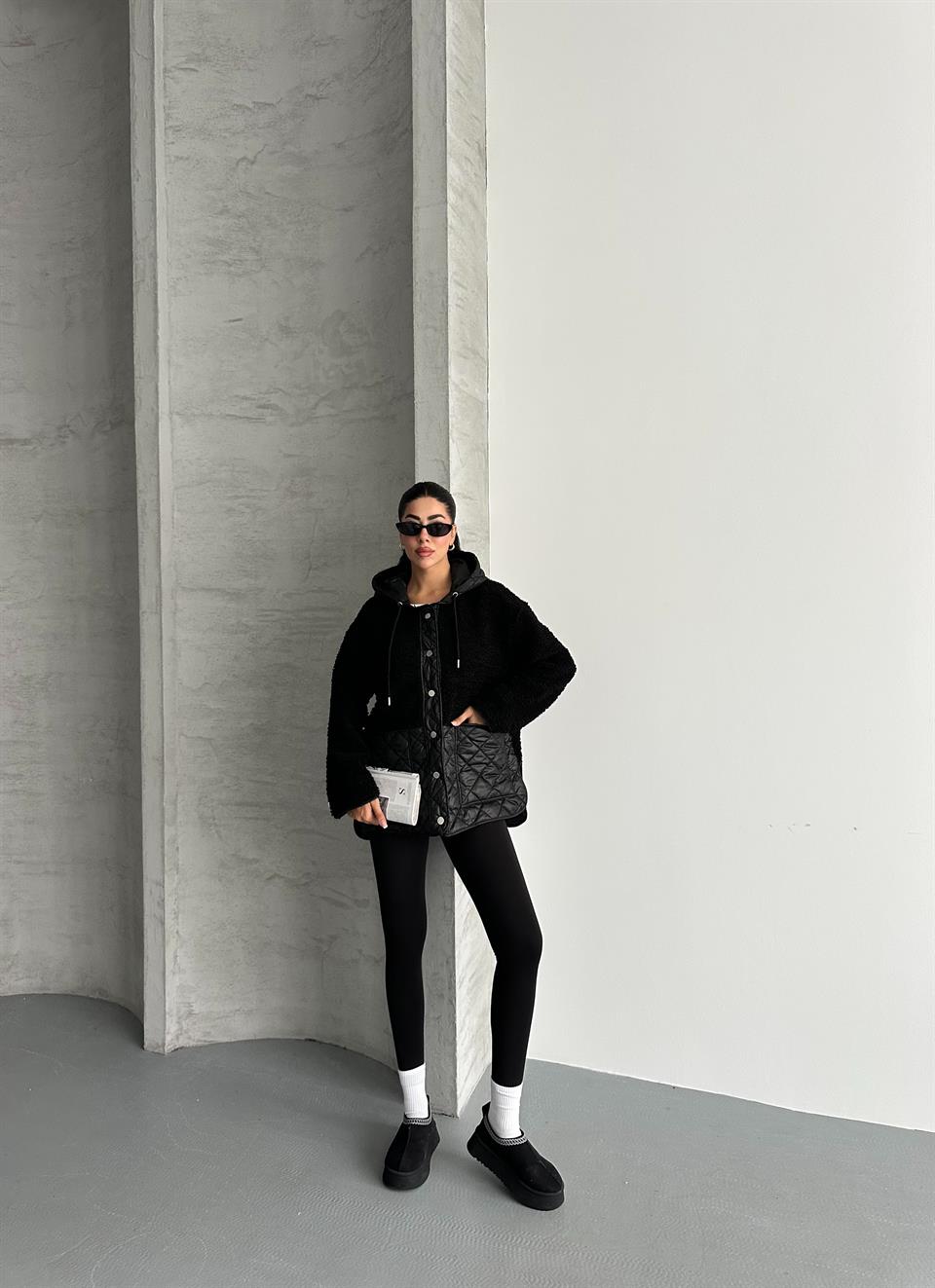 Zarax Siyah Peluş Mont