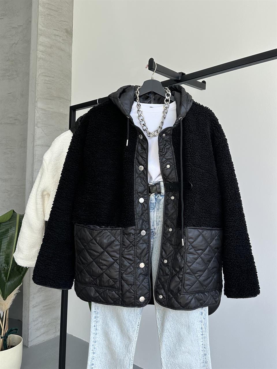 Zarax Siyah Peluş Mont