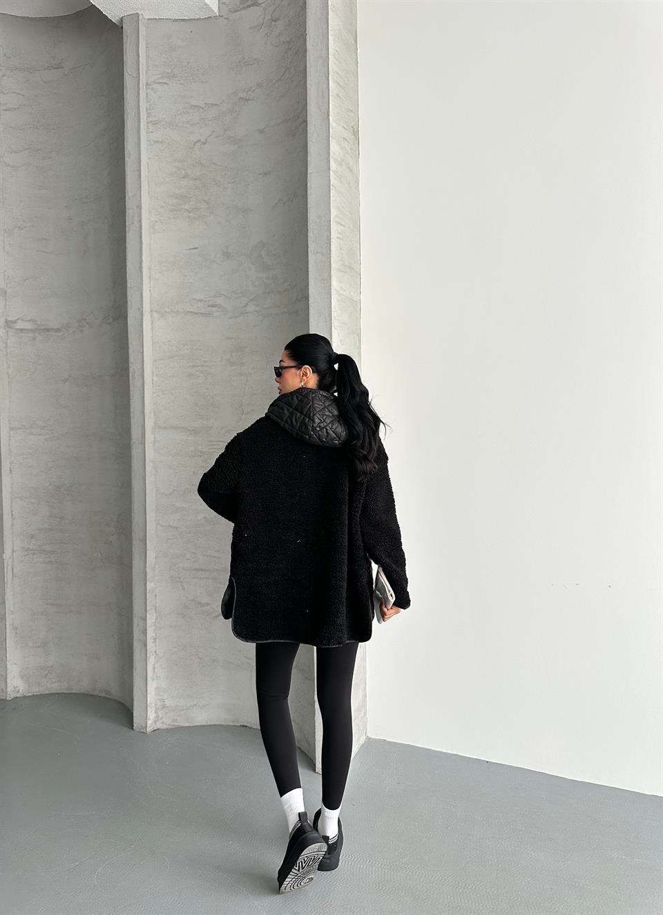 Zarax Siyah Peluş Mont