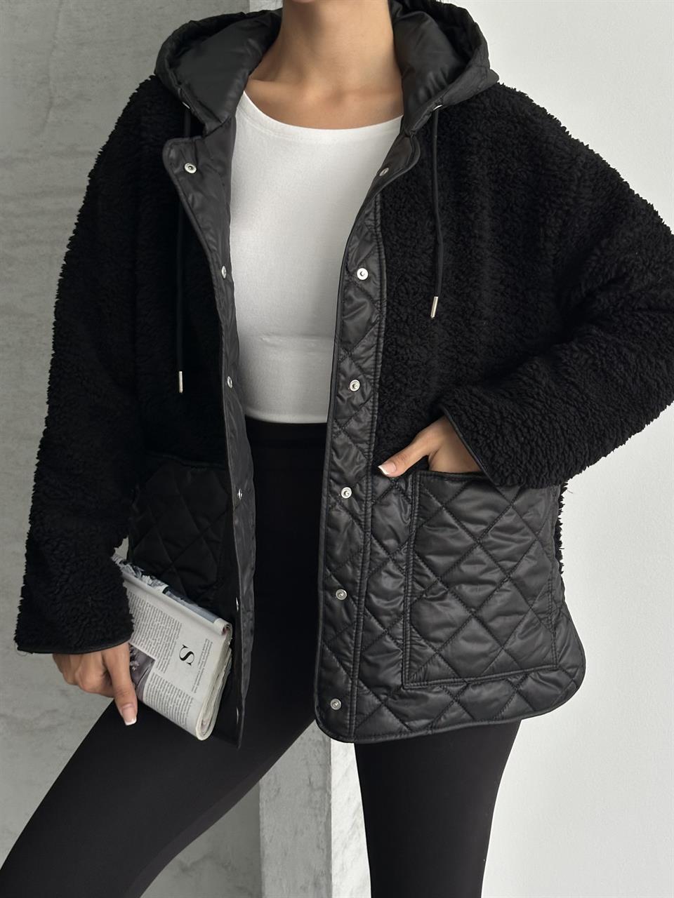 Zarax Siyah Peluş Mont