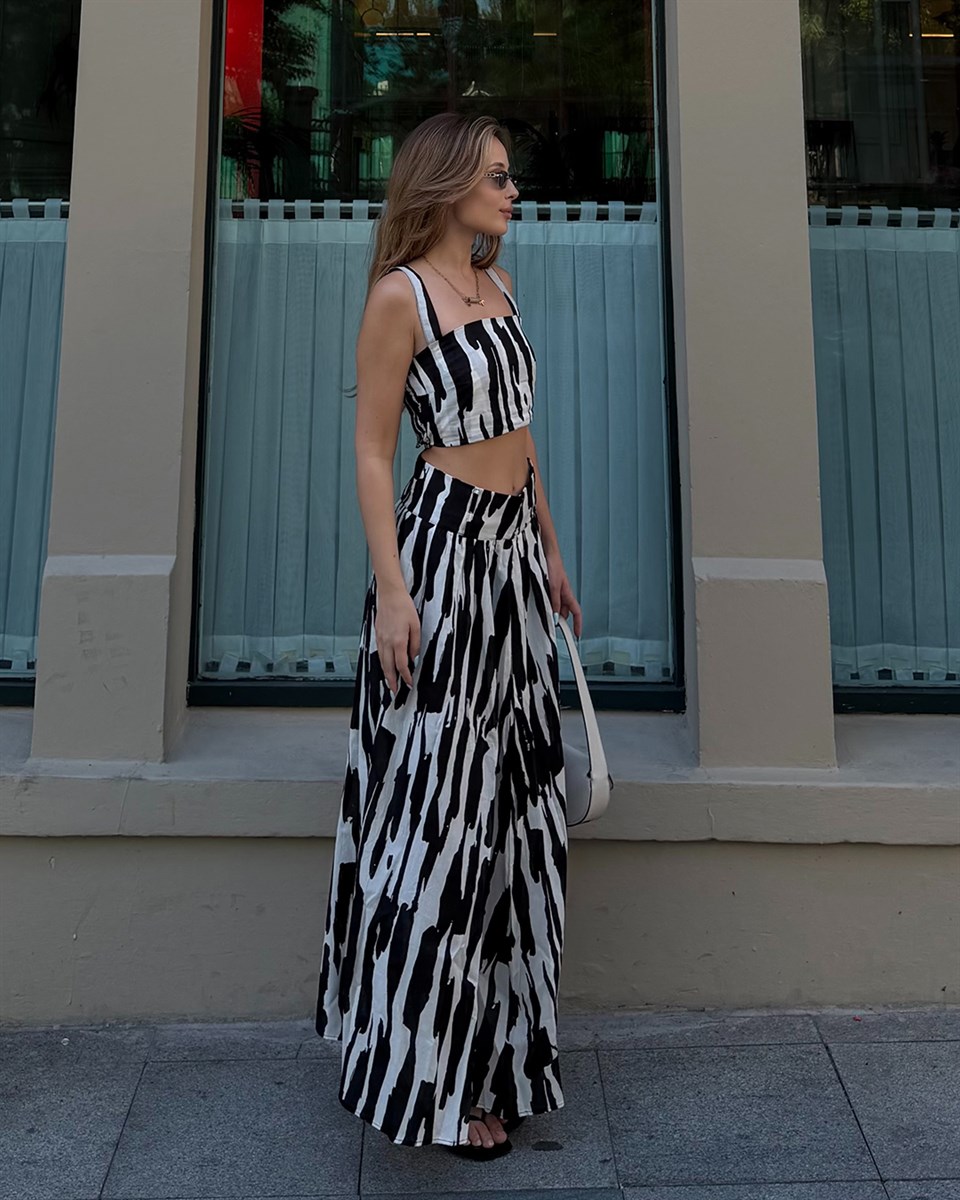 Zebra Desenli Crop Etek Takım