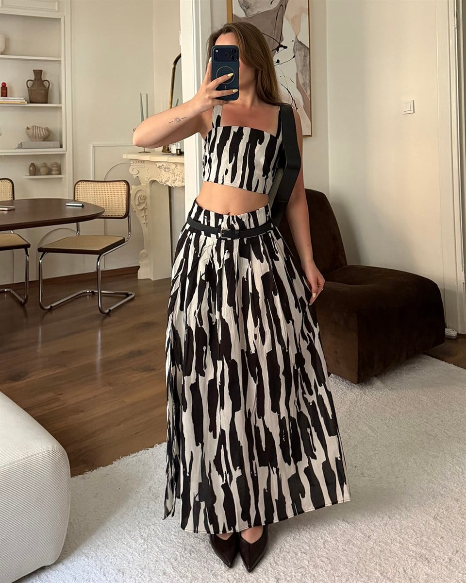 Zebra Desenli Crop Etek Takım