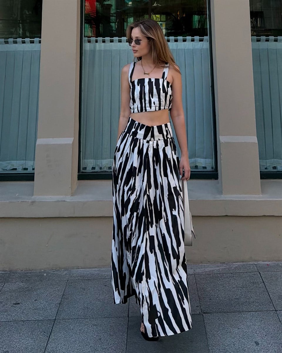 Zebra Desenli Crop Etek Takım