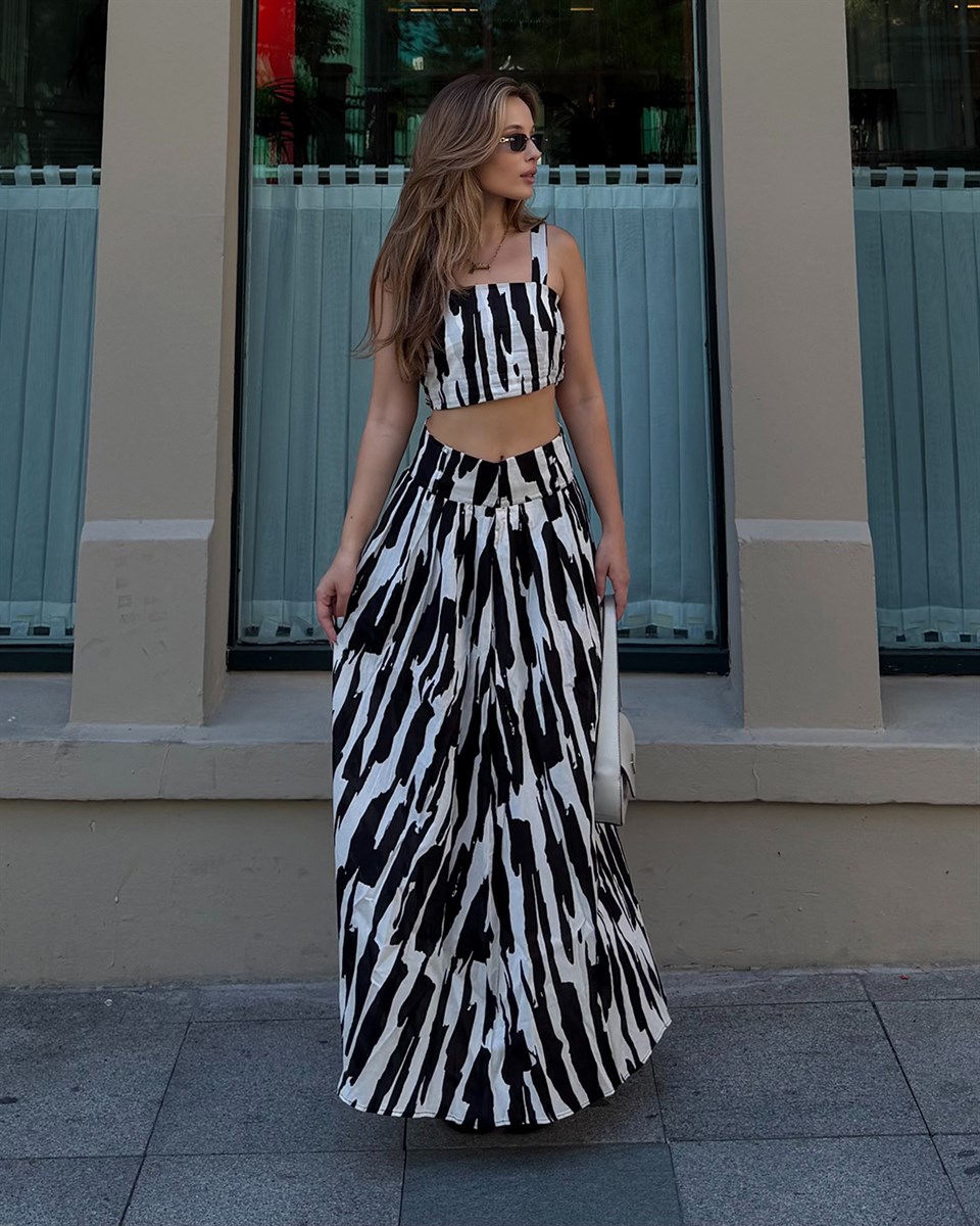 Zebra Desenli Crop Etek Takım