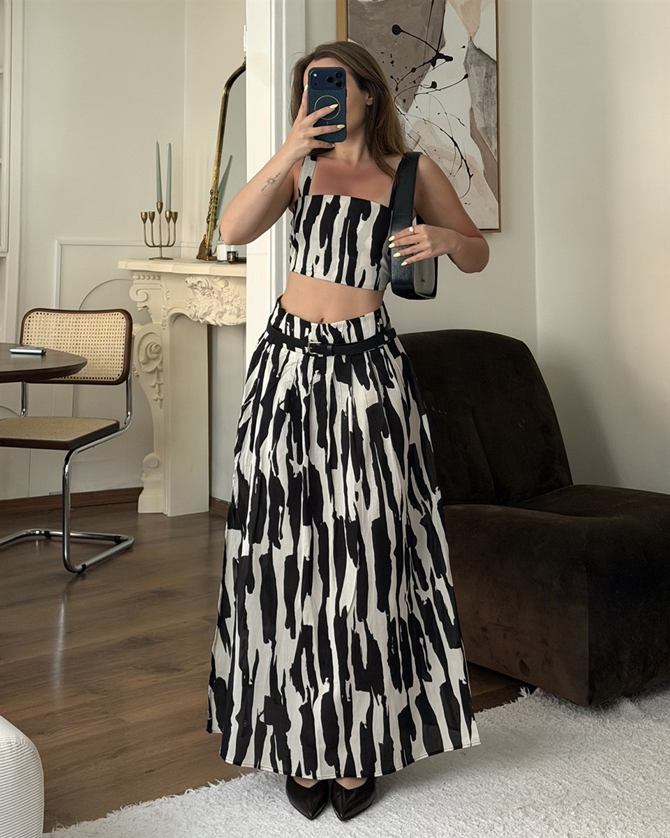 Zebra Desenli Crop Etek Takım