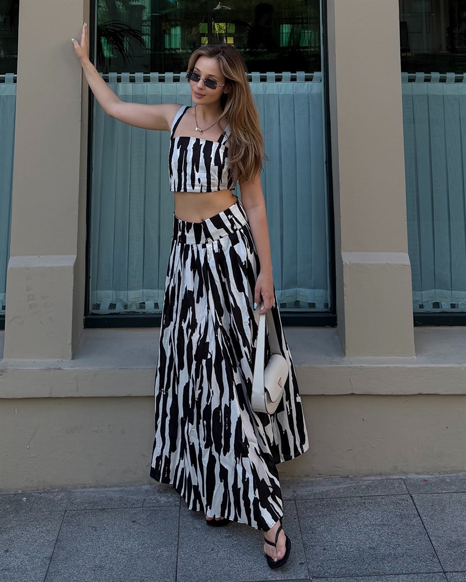 Zebra Desenli Crop Etek Takım