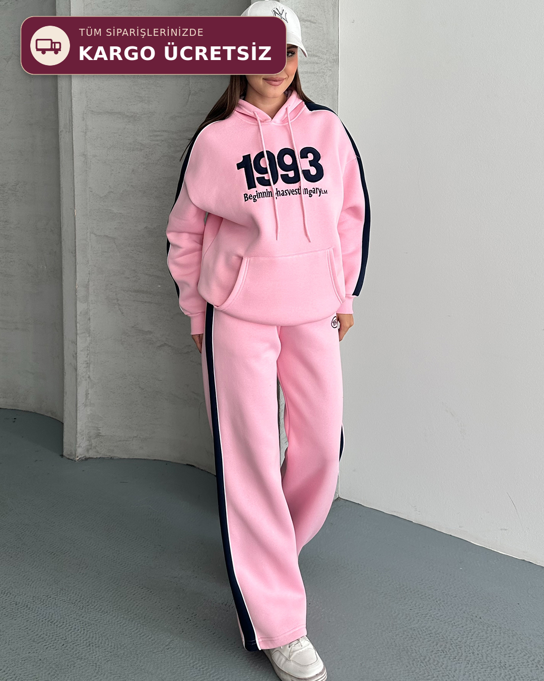 1993 Kabartma Nakışlı Pembe İkili Takım