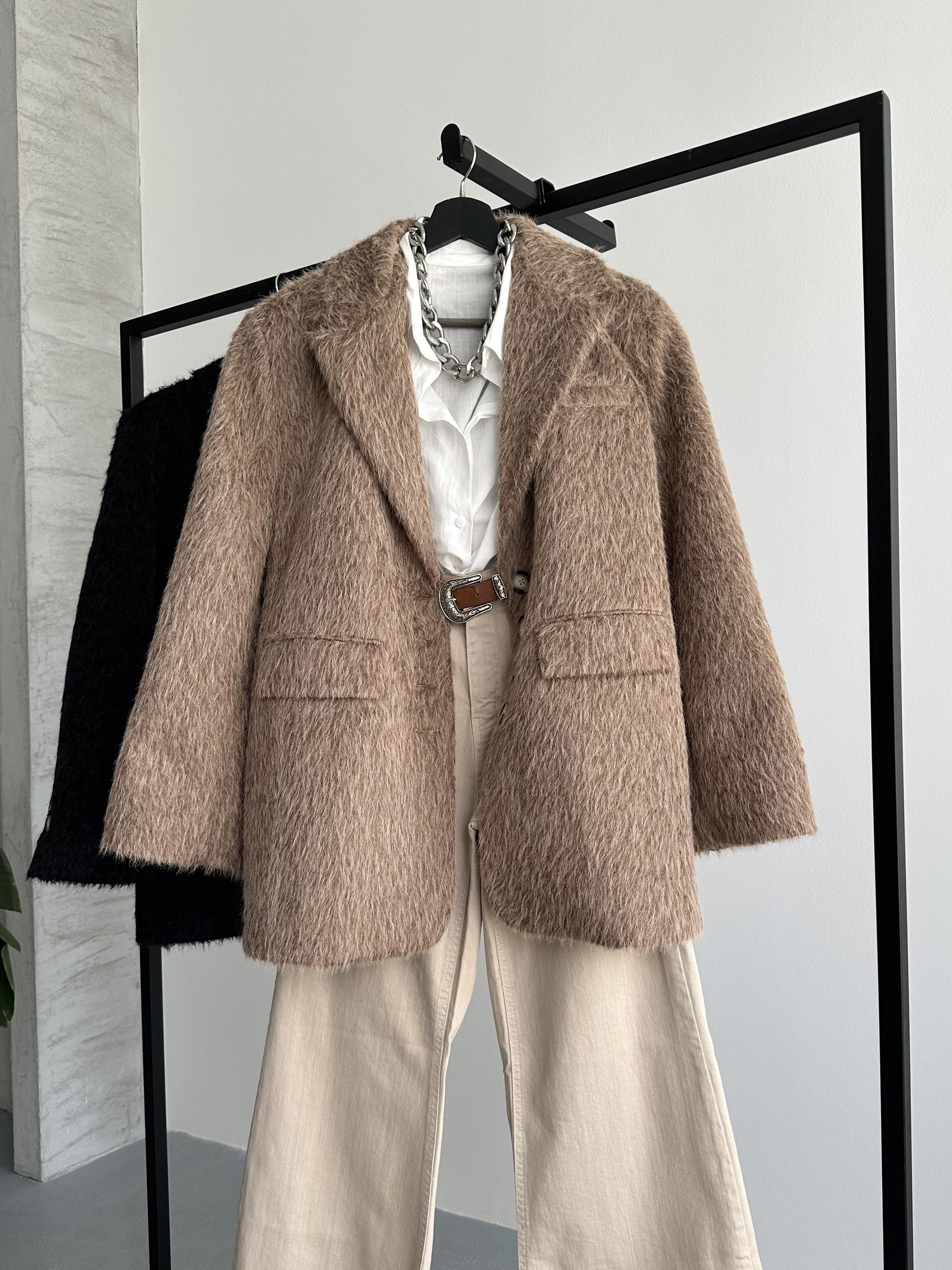4 Düğmeli Kahverengi Kaşe Blazer Ceket