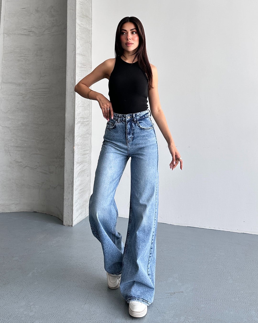 Açık Mavi Wide Leg Jean Pantolon