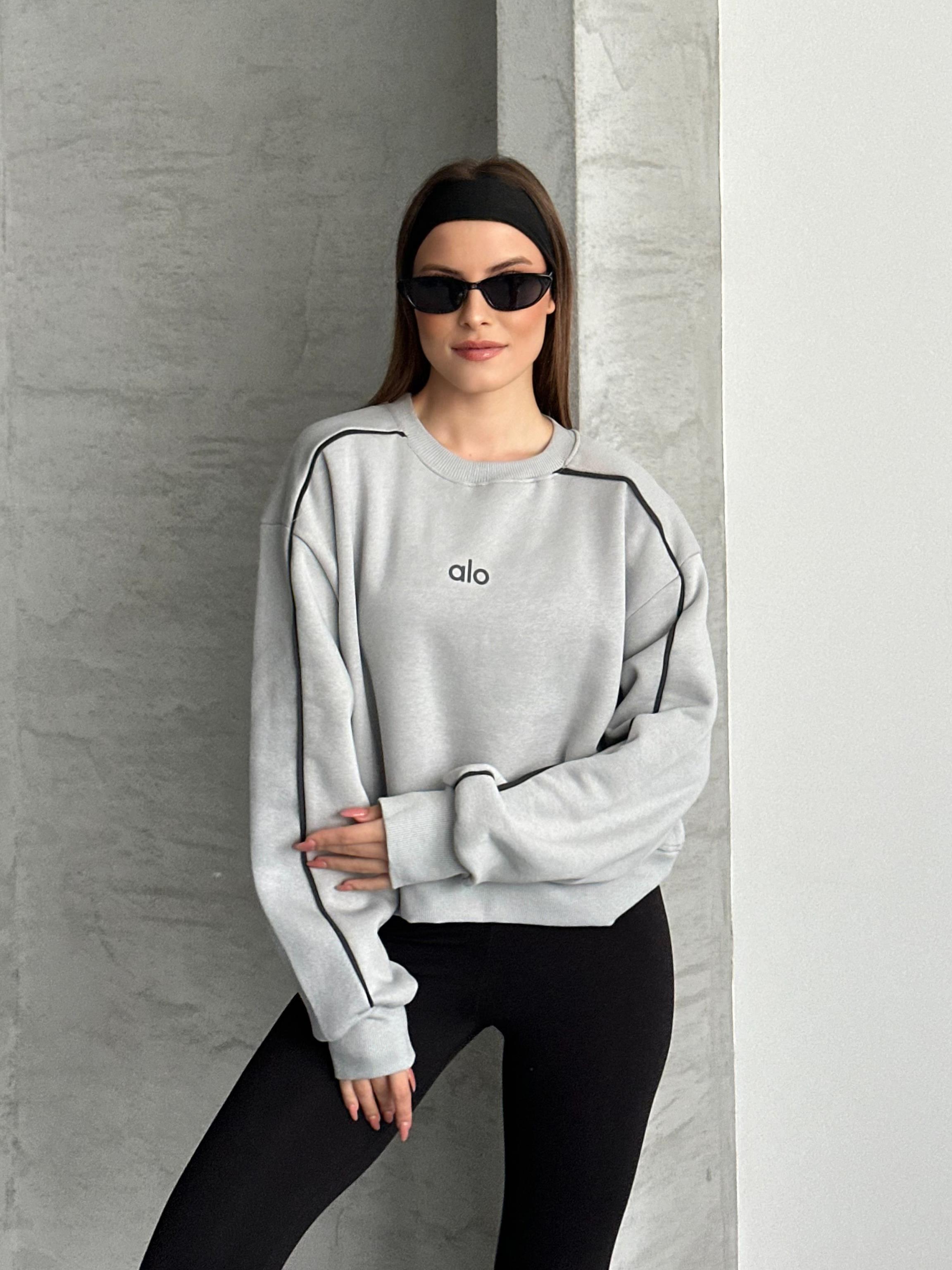 Active Şerit Detaylı Oversize Gri Sweatshirt