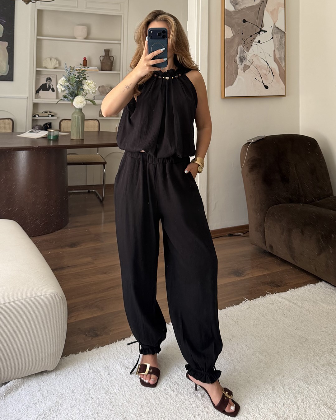 Athena Siyah Bluz Pantolon Takım