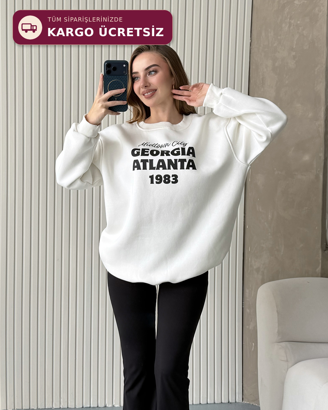 Atlanta1983 Beyaz Kolej Sweatshirt