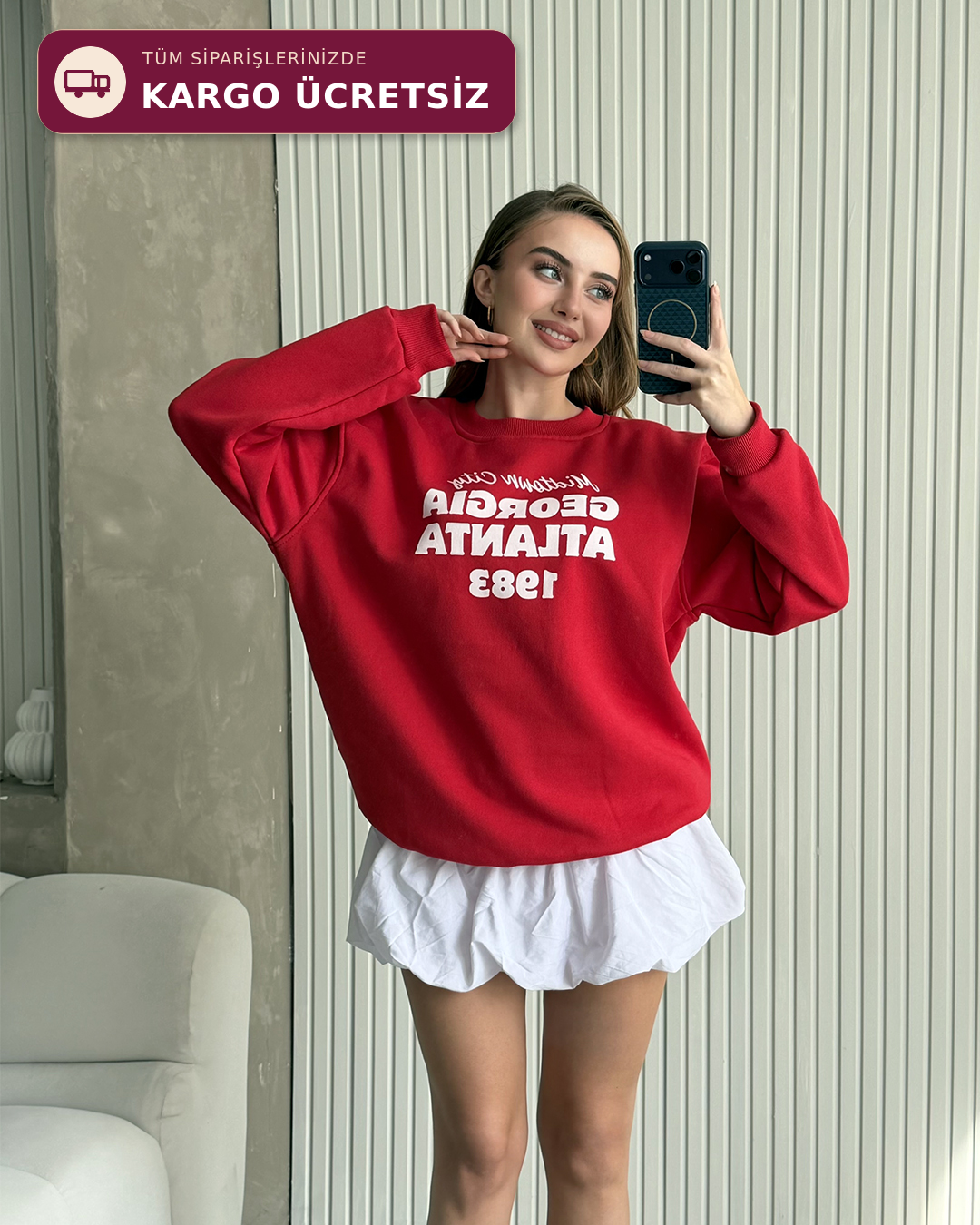 Atlanta1983 Kırmızı Kolej Sweatshirt