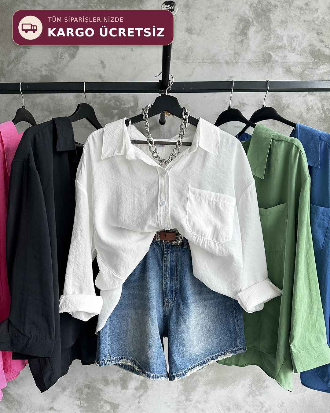Bambu Oversize Beyaz Gömlek