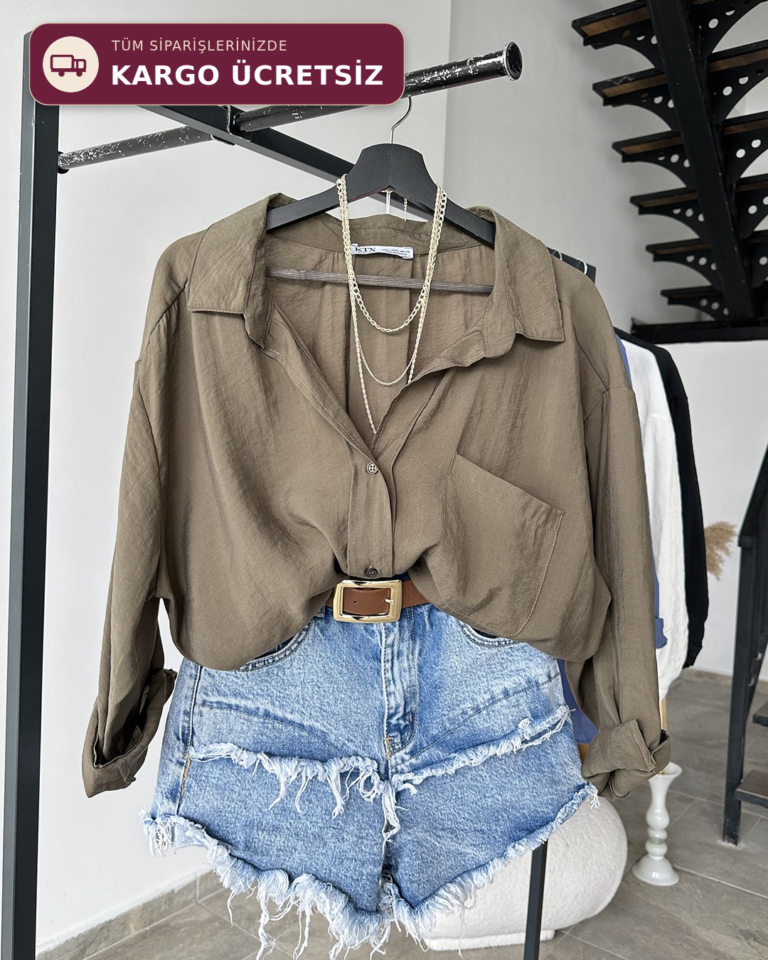 Bambu Oversize Haki Gömlek