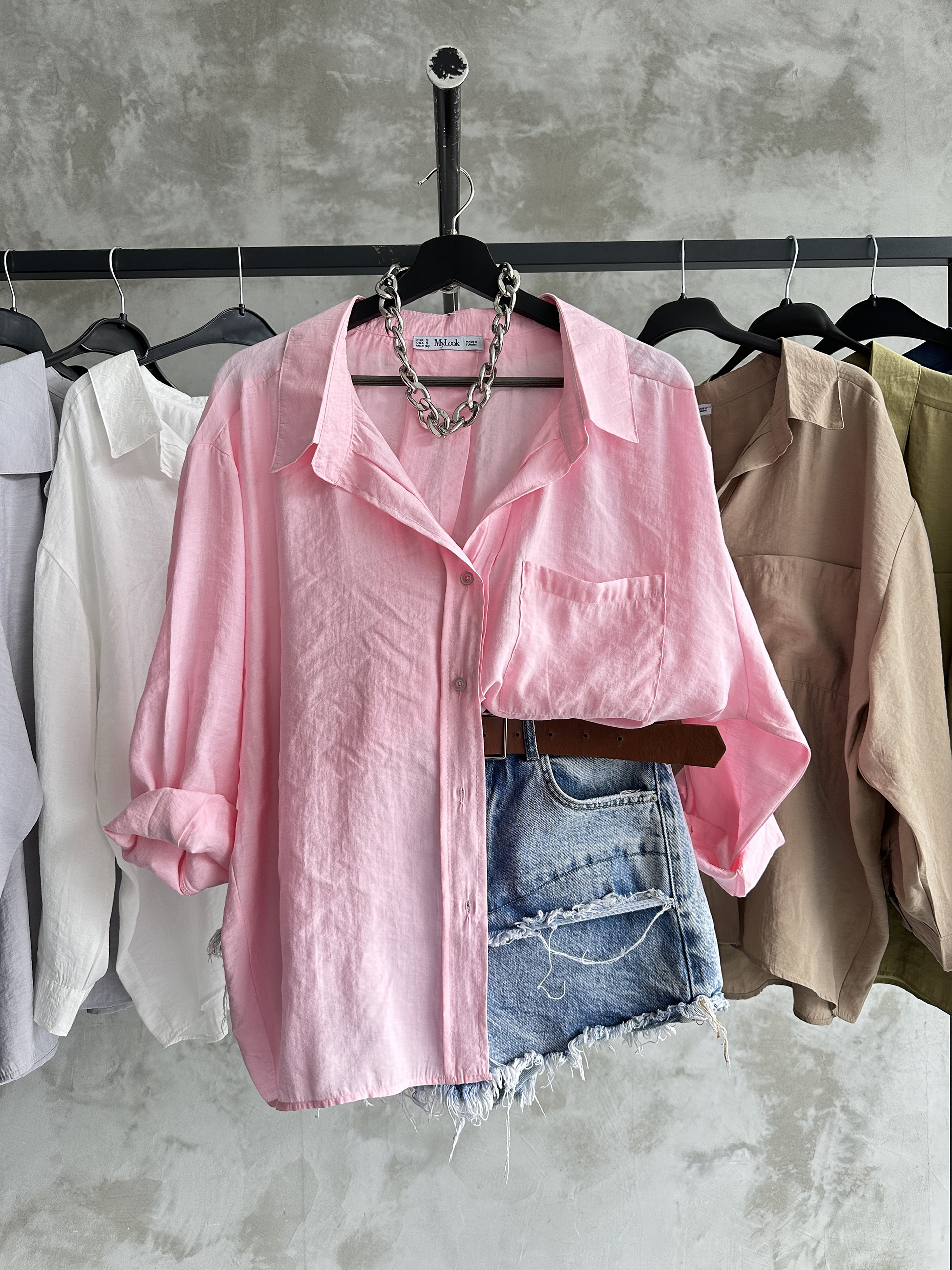 Bambu Oversize Pembe Gömlek