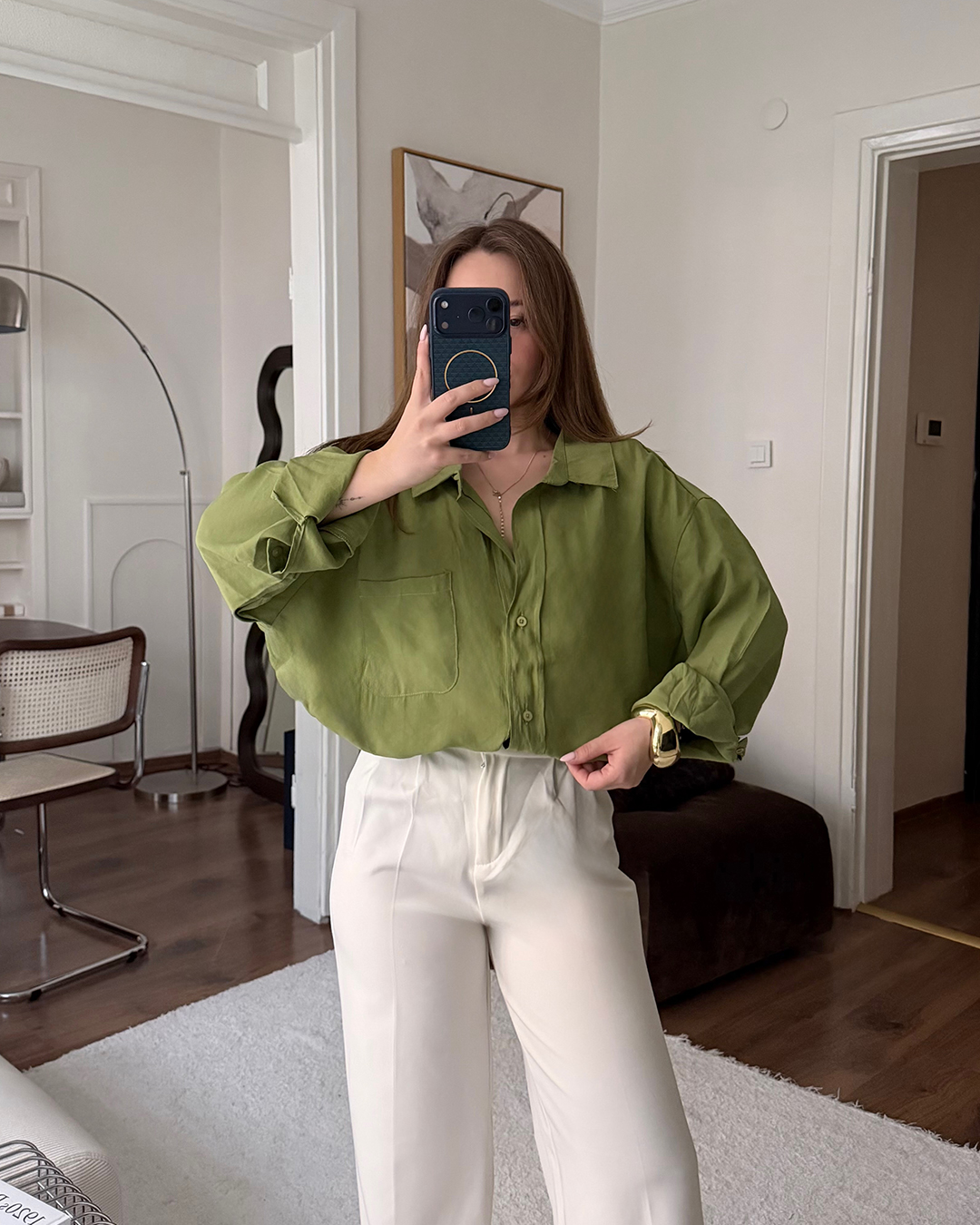 Bambu Oversize Yeşil Gömlek