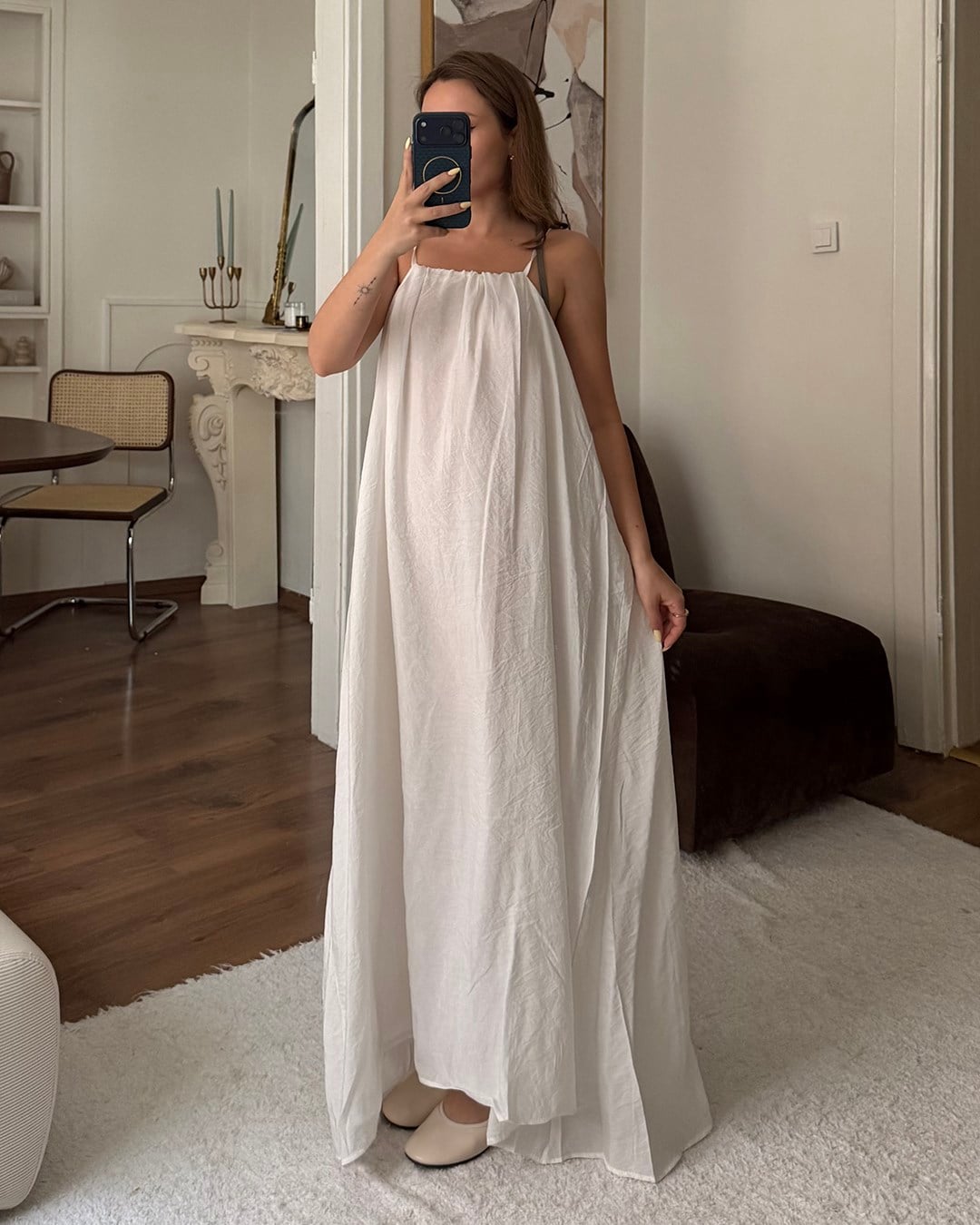 Beyaz Halter Yaka Maxi Elbise